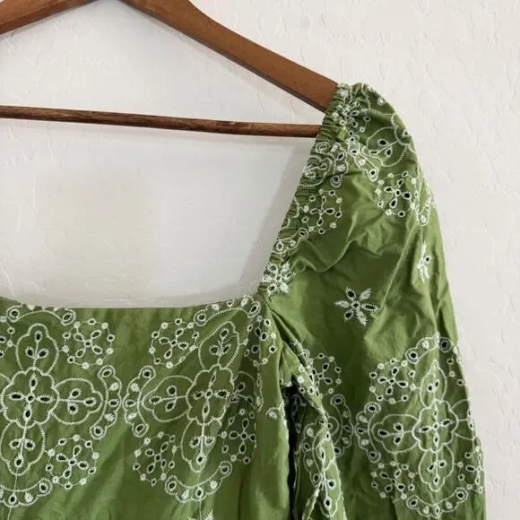 Zara Openwork Eyelet Embroidered Dress in Green Size M - Picture 6 of 15